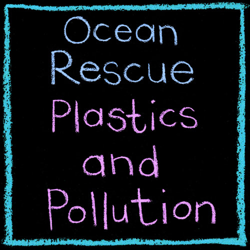 chalk lettering website button that says Ocean Rescue Plastics and Pollution